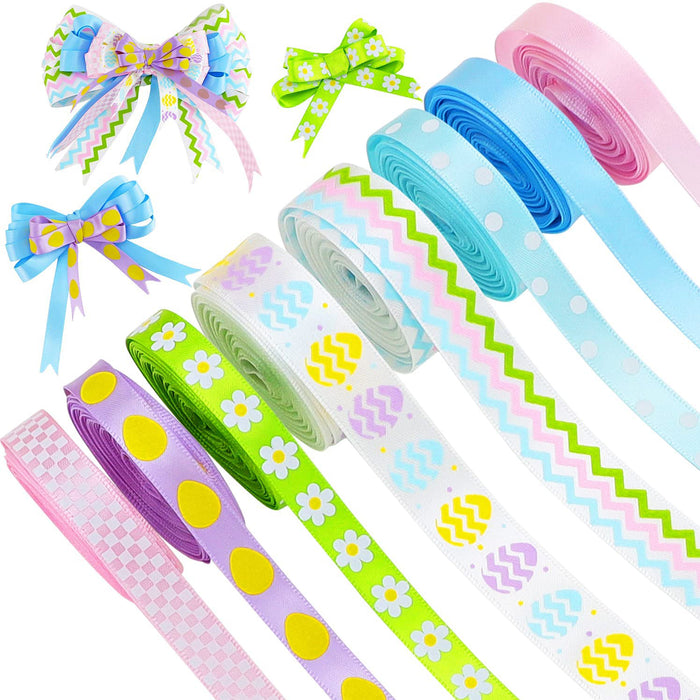 40 Yards Easter Grosgrain Ribbon and Colorful Egg Plaid Easter Ribbon