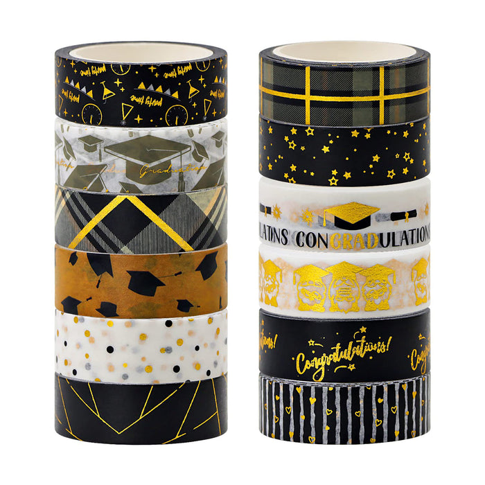 12pcs Black&Gold Washi Tape Set  Decorative Masking Tapes for Arts