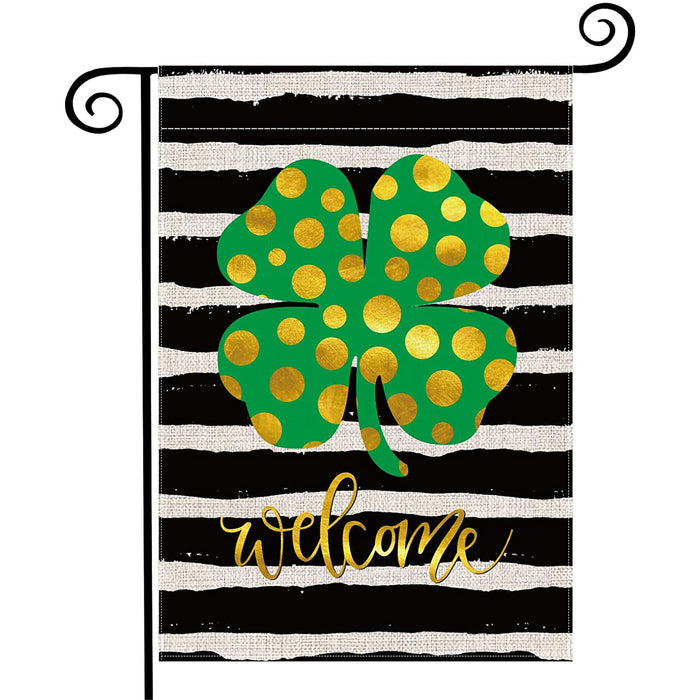Double Sided Lucky Shamrock Welcome Small Garden Flag