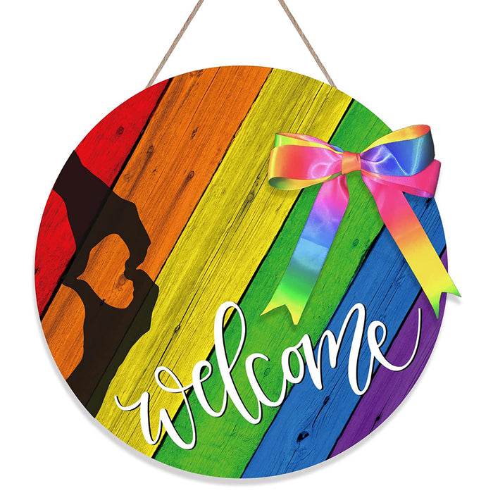 Rainbow Wooden Hanging Signs Welcome Signs for Front Door Home Decor