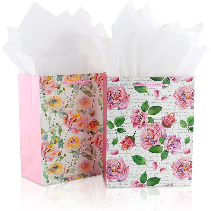 9" Gift Bags with Tissue Paper for Mothers Day Wedding