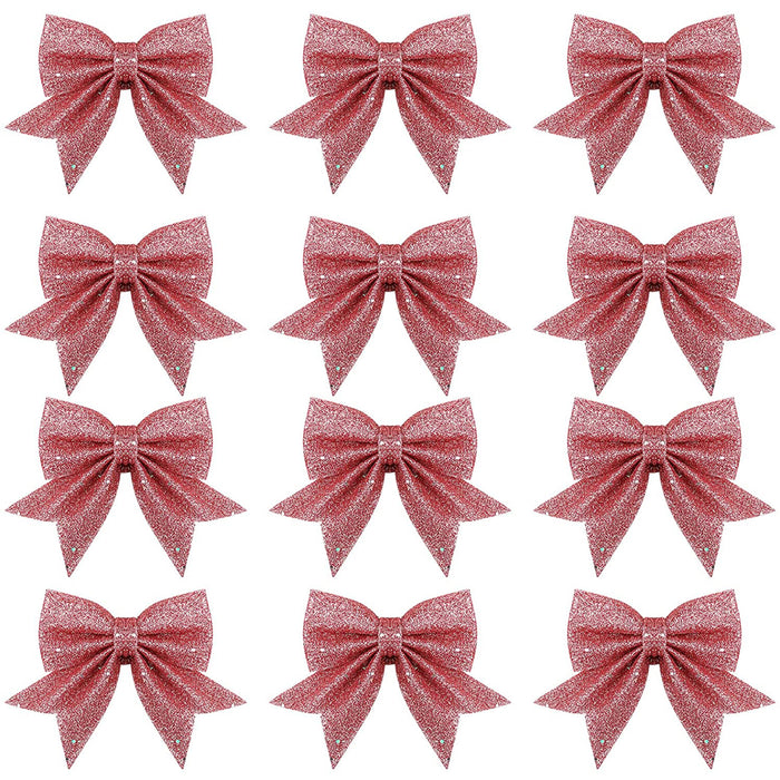 12pcs  Gift Bows Decorations 5.5" Pink Glitter Bow for Home Ornament