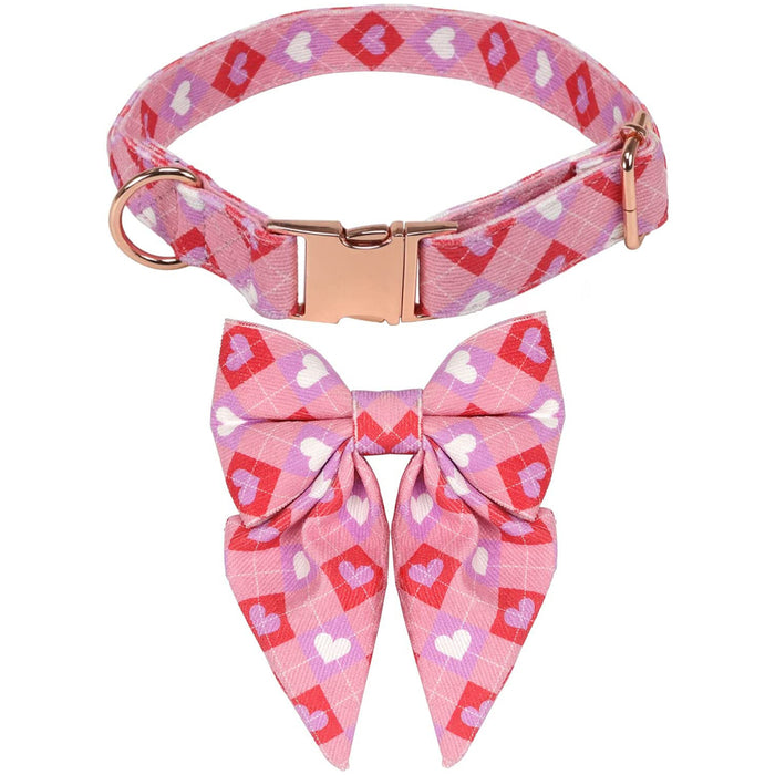 Pet Dog Collar with Pink Heart Bowtie