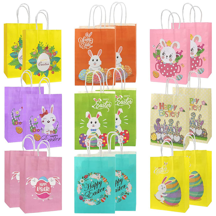18pcs  Easter Party Gift Bags with Handles Pastel Paper Kraft Bags