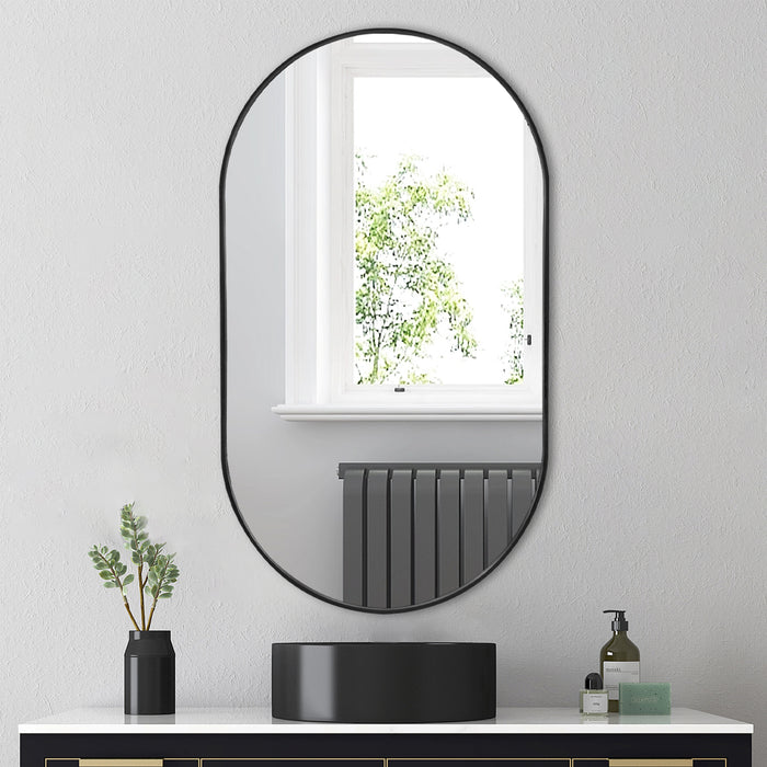 20" x 36" Black Oval Bathroom Mirror with Stainless Steel Metal Frame