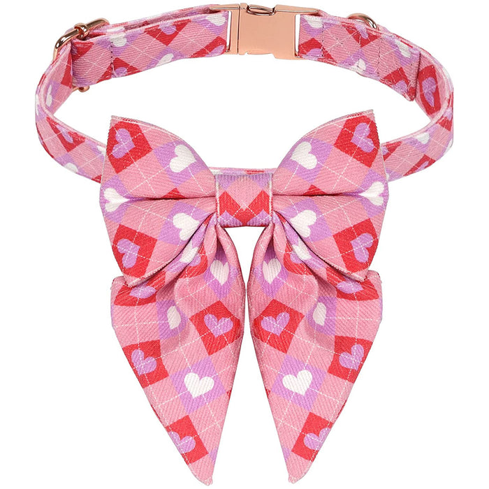 Pet Dog Collar with Pink Heart Bowtie