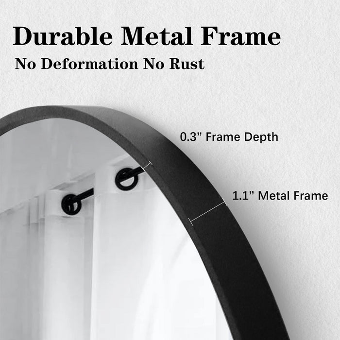 24" Black Round Bathroom Mirror with Stainless Steel Metal Frame