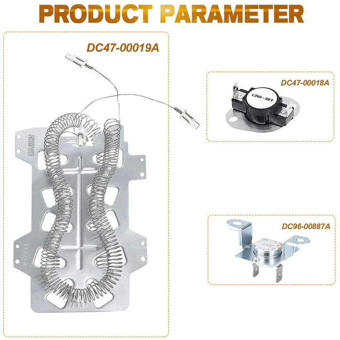 DC47-00019A Dryer Heating Element DC47-00018A & DC96-00887A Thermostat/Fuse