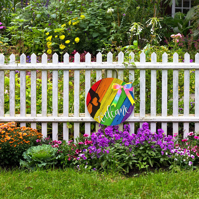 Rainbow Wooden Hanging Signs Welcome Signs for Front Door Home Decor