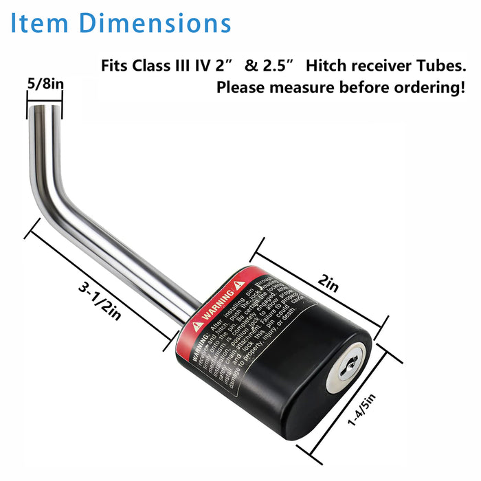 Trailer Hitch Receiver Lock 5/8" Dia RV"J" Pin for Class III/IV 2 2-1/2 Truck Trailer