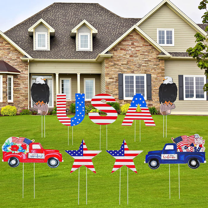 9pcs Eagle Star USA Flag Lawn Decoration with Stakes