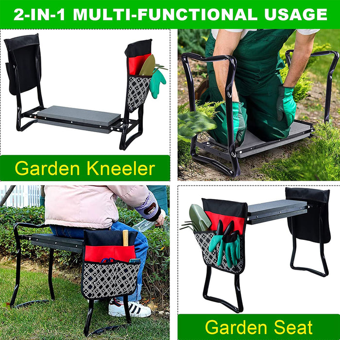 Foldable Garden Kneeler and Seat with Gardening Tools Withstand 330 lbs