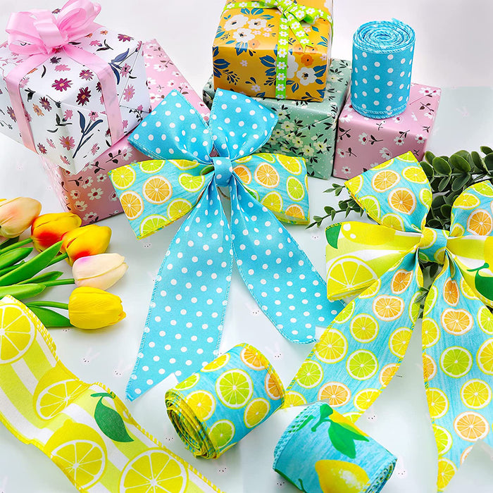 4 Rolls Lemon Wired Edge Ribbons for Wreaths Gift Floral Craft