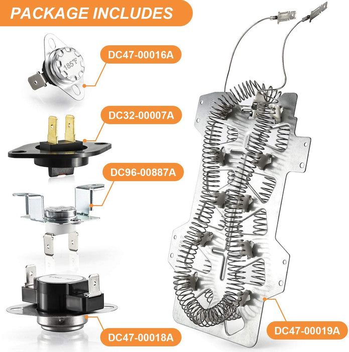 Dryer Heating Element Kit DC47-00019A, DC96-00887A, DC47-00016A, DC32-00007A & DC47-00018A