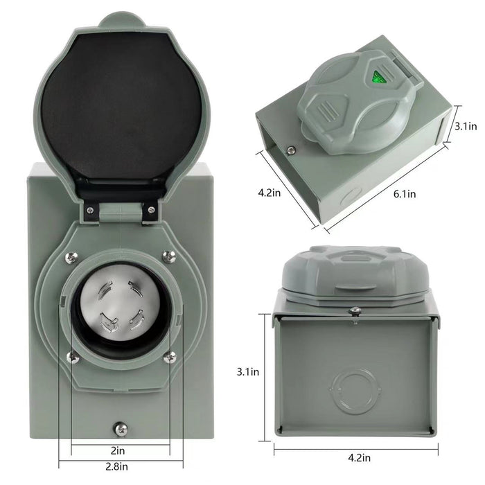 30 Amp Generator Power Inlet Box L14-30P 4 Prong 125/250V 7500 Watts