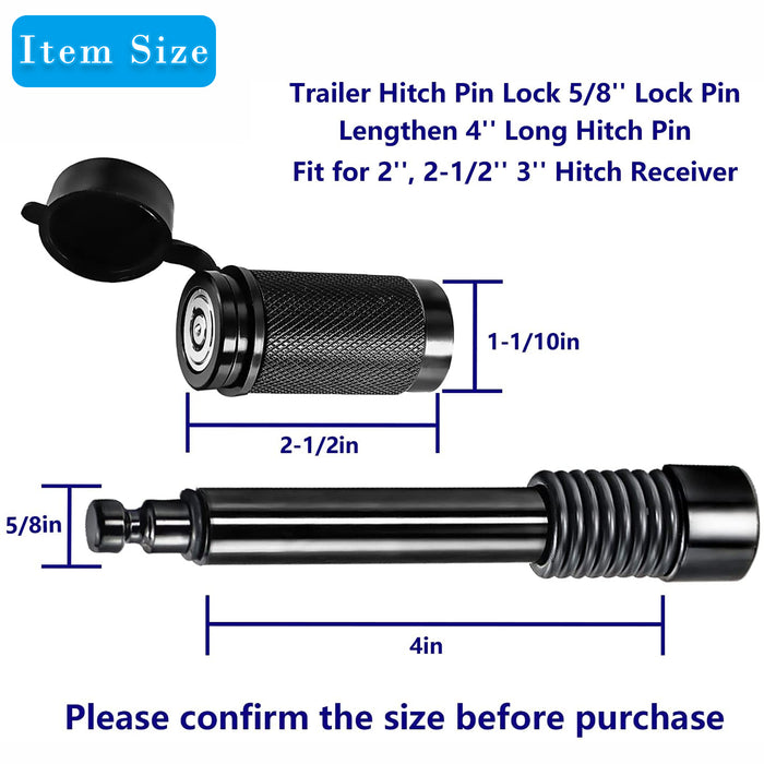 Trailer Hitch Receiver Pin Lock 5/8" Diameter 4" Long for Truck Car Boat