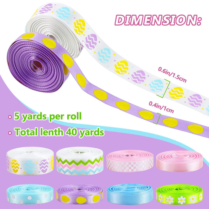 40 Yards Easter Grosgrain Ribbon and Colorful Egg Plaid Easter Ribbon