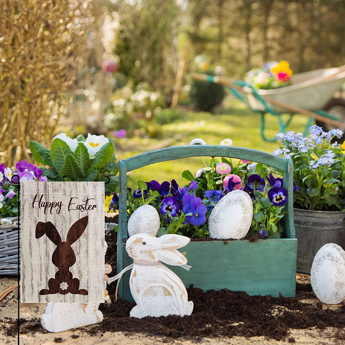 Farmhouse Bunny Wooden Pattern Easter Flag Holiday Decoration