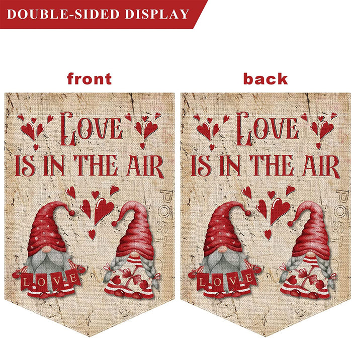 Double Sided Gnome Couple Love Flag for  Yard Outside Decoration