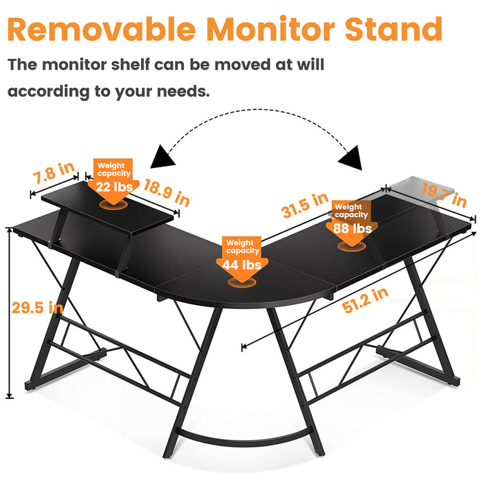 L-shaped Desk 51.2" Computer Corner Desk Home Office Desk with Storage Bag