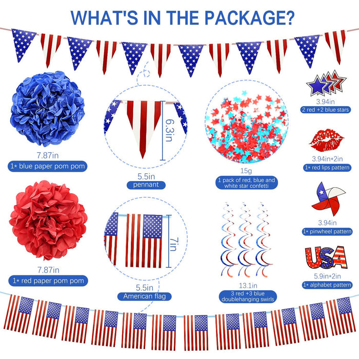 25Pcs 4th of July Patriotic Decorations Party Set