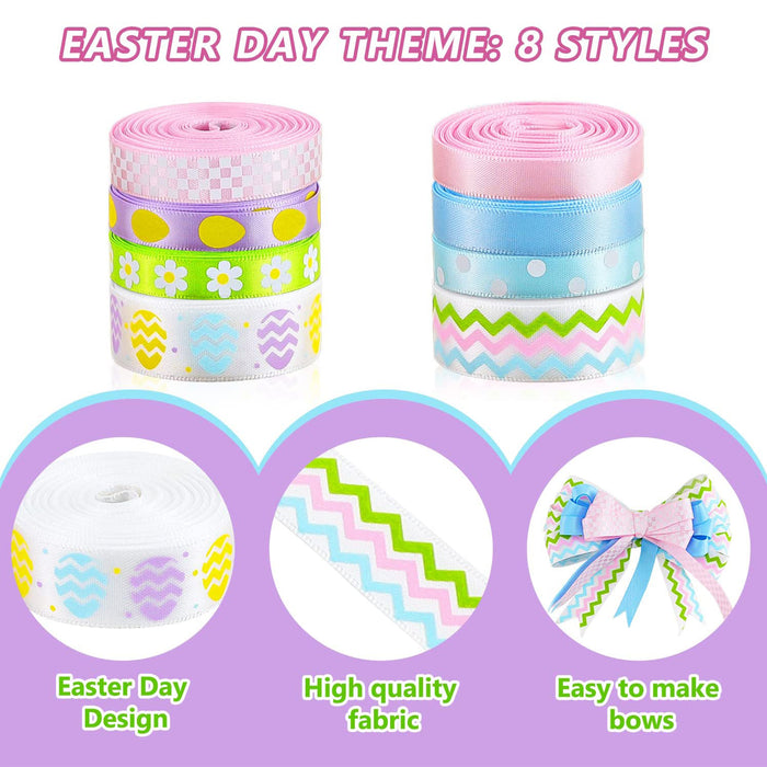 40 Yards Easter Grosgrain Ribbon and Colorful Egg Plaid Easter Ribbon