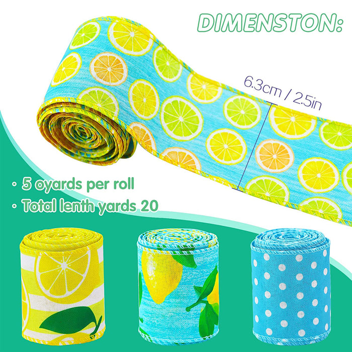 4 Rolls Lemon Wired Edge Ribbons for Wreaths Gift Floral Craft