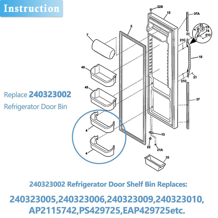 240323002 Refrigerator Door Bin Shelf for Bottom 2 Shelves