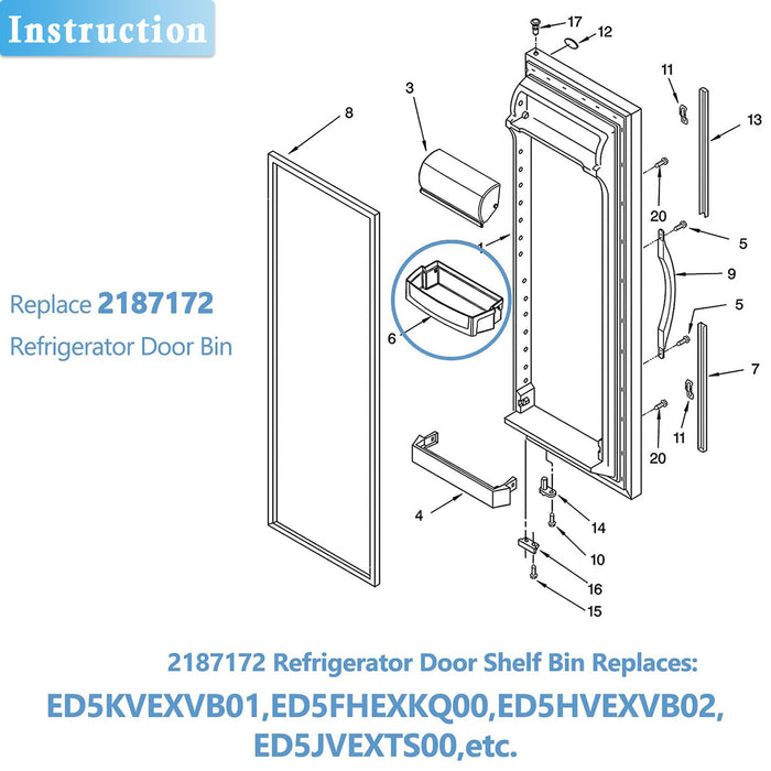 2187172 Door Shelf Bin for Refrigerator PS328468 WP2187172
