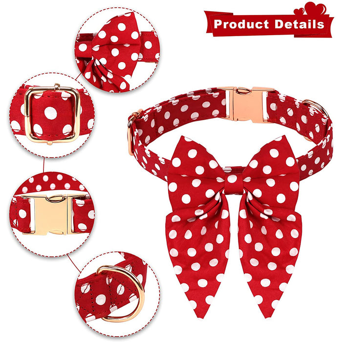 Holiday Cute Pet Bowtie Dog Collars with Red Polka Dot
