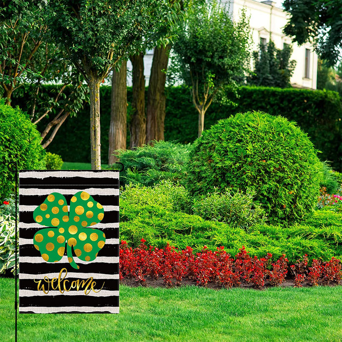 Double Sided Lucky Shamrock Welcome Small Garden Flag