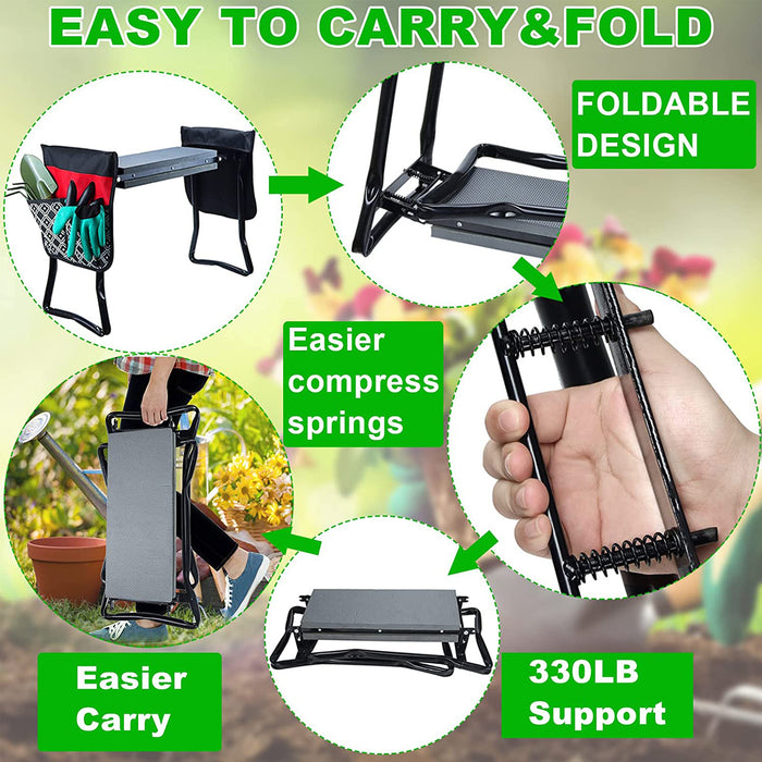 Foldable Garden Kneeler and Seat with Gardening Tools Withstand 330 lbs