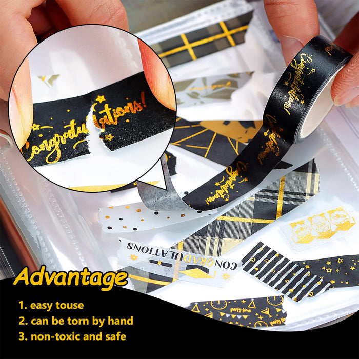 12pcs Black&Gold Washi Tape Set  Decorative Masking Tapes for Arts