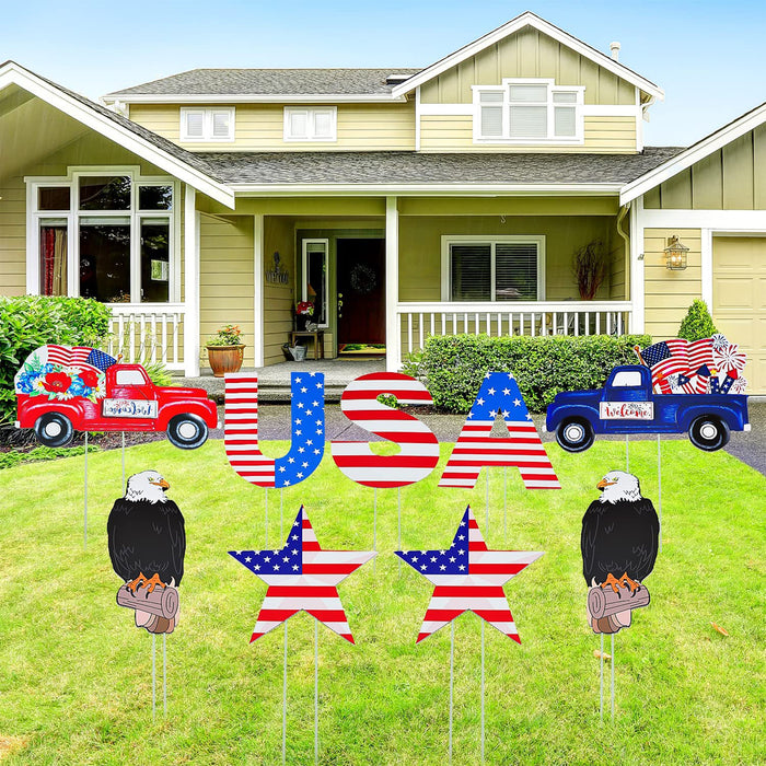 9pcs Eagle Star USA Flag Lawn Decoration with Stakes