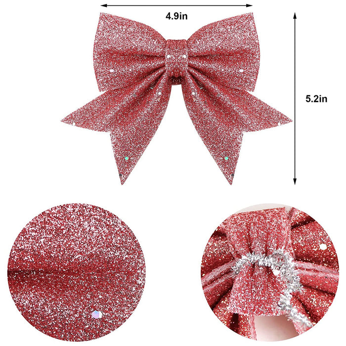 12pcs  Gift Bows Decorations 5.5" Pink Glitter Bow for Home Ornament
