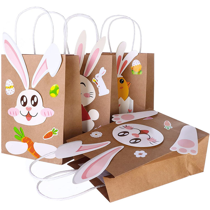 12pcs Kraft Gift Paper Bags with Handles and 12 Sheet DIY Stickers