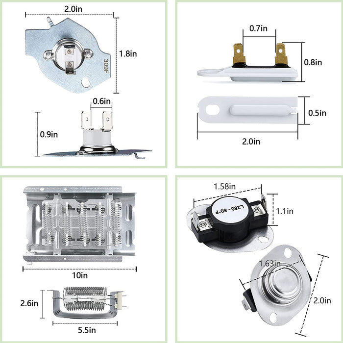 279838 Dryer Heating Element & 3977767 3392519 & 3977393 Thermal Fuse & 3387134 Dryer Thermostat