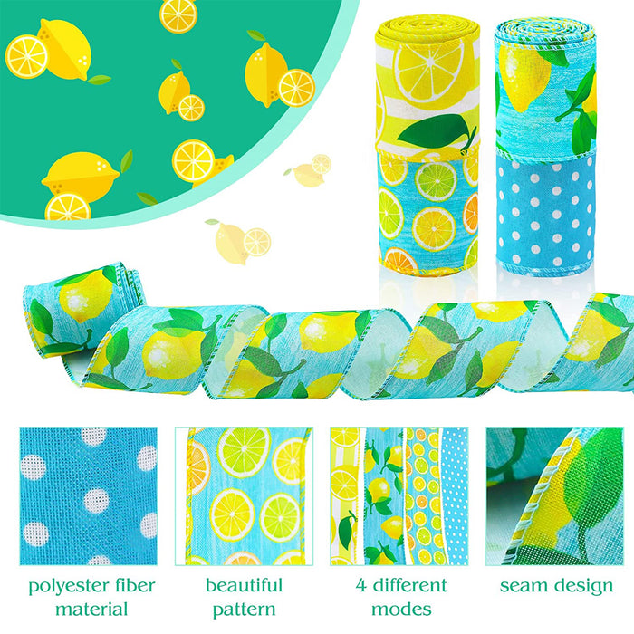 4 Rolls Lemon Wired Edge Ribbons for Wreaths Gift Floral Craft