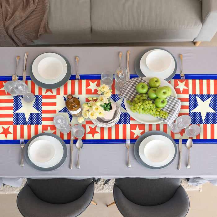 Red Blue Star Stripe Linen Table Runner