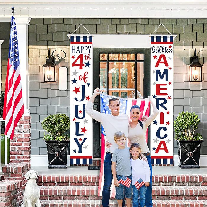4th of July Front Porch Banner Hanging Patriotic Banners for Outside Party