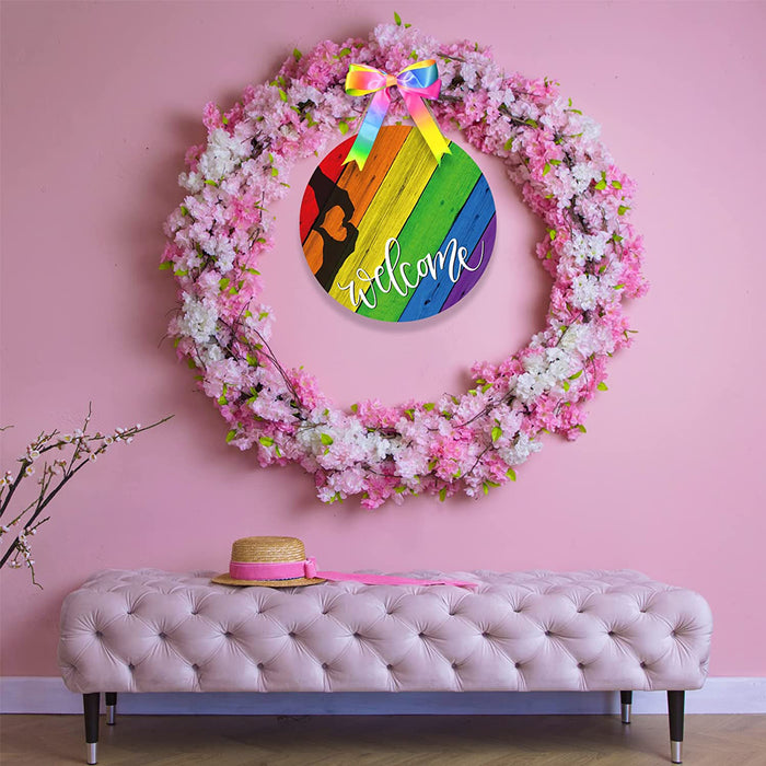 Rainbow Wooden Hanging Signs Welcome Signs for Front Door Home Decor