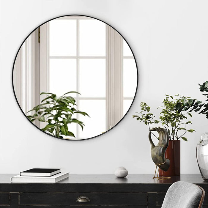 24" Black Round Bathroom Mirror with Stainless Steel Metal Frame