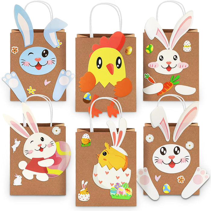 12pcs Kraft Gift Paper Bags with Handles and 12 Sheet DIY Stickers