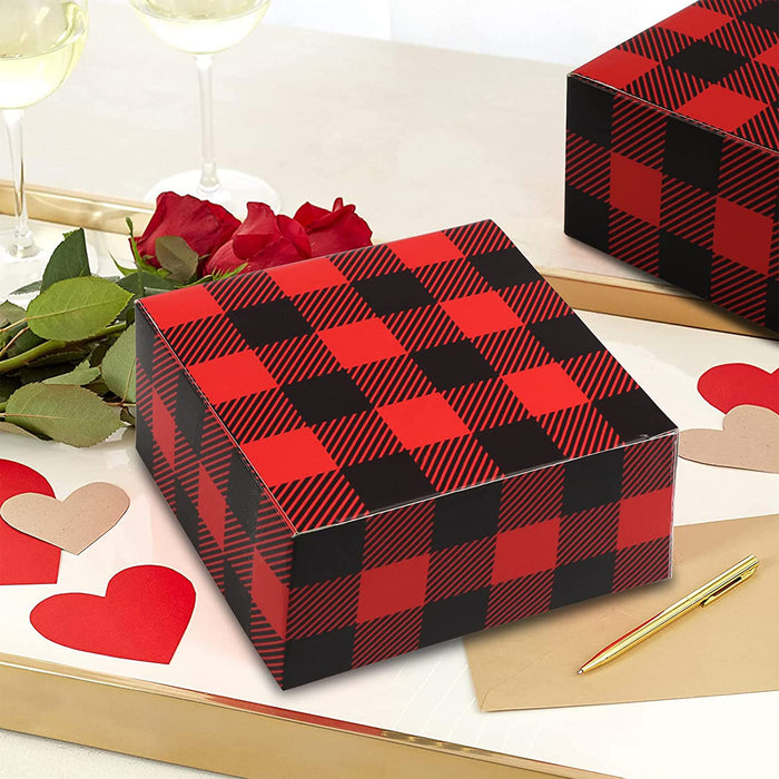 9pcs Red Black Buffalo Plaid Nesting Gift Boxes Set