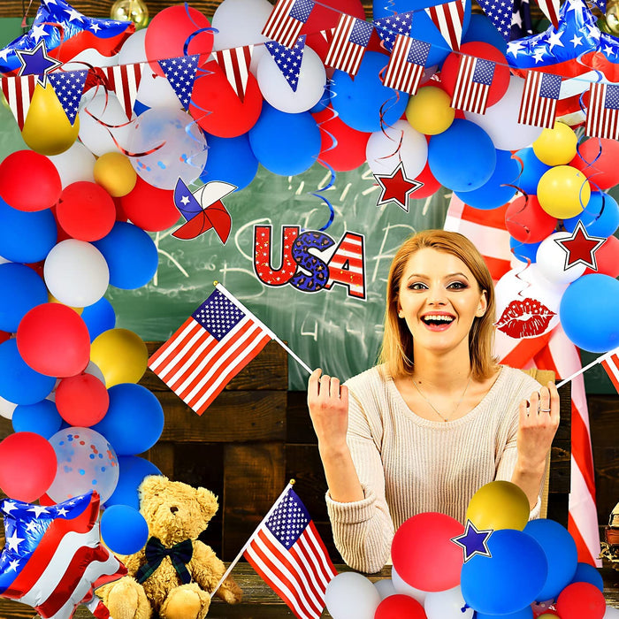 120pcs Back to School Balloon Garland Kit and USA Flag Banners of Party Decorations