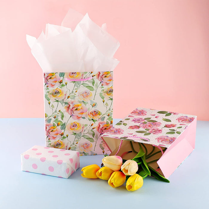 9" Gift Bags with Tissue Paper for Mothers Day Wedding