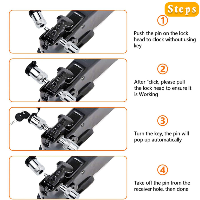 Hitch Receiver Pin Lock 5/8 Inch Dia for Hitch Receiver Class III/IV 2 2-1/2"