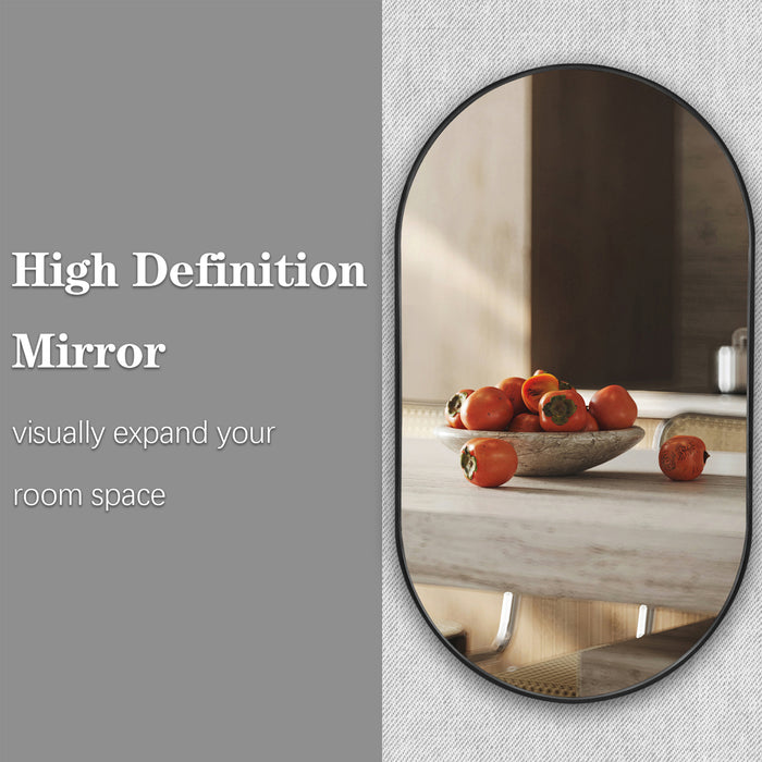 20" x 36" Black Oval Bathroom Mirror with Stainless Steel Metal Frame