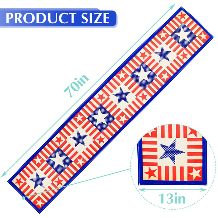 Red Blue Star Stripe Linen Table Runner