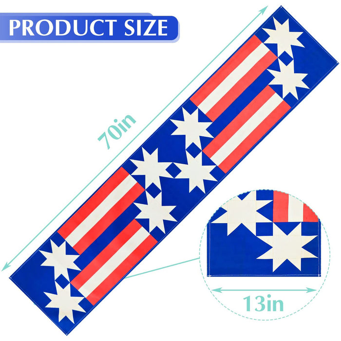 Red Blue Medal Stripe Linen Table Runner